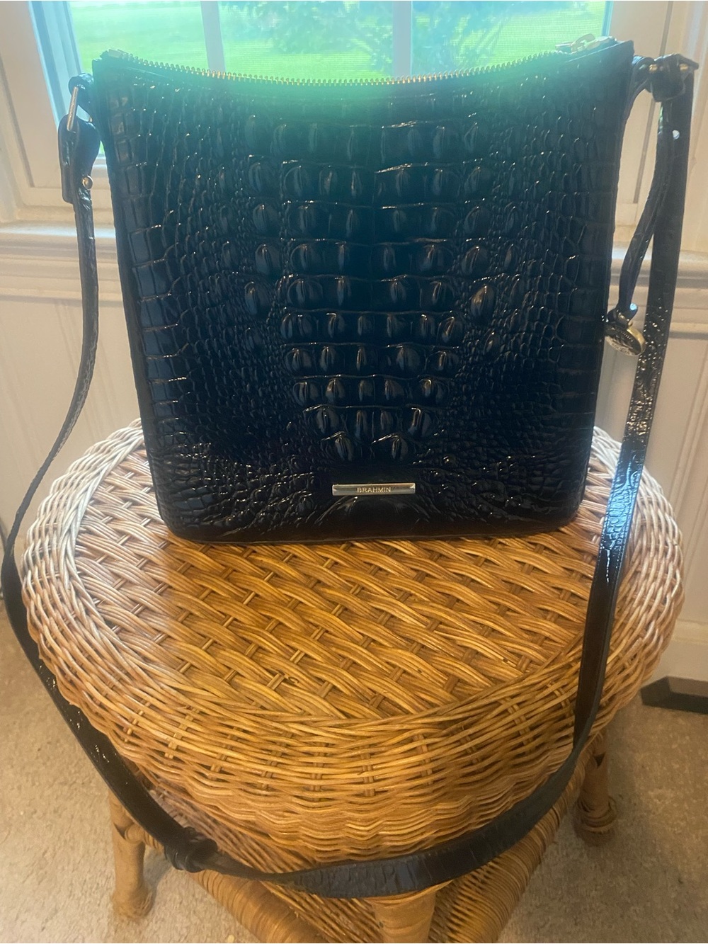 Brahmin Black Croc-Embossed Crossbody Bag